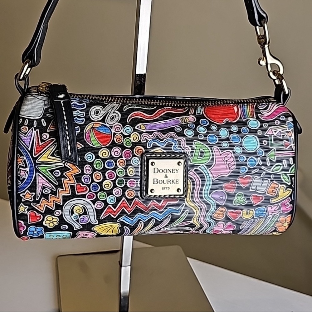Y2K Dooney & Bourke Whimsy Print Goldtone Hardware Leather Trim Minibag Y2K - Picture 2 of 16